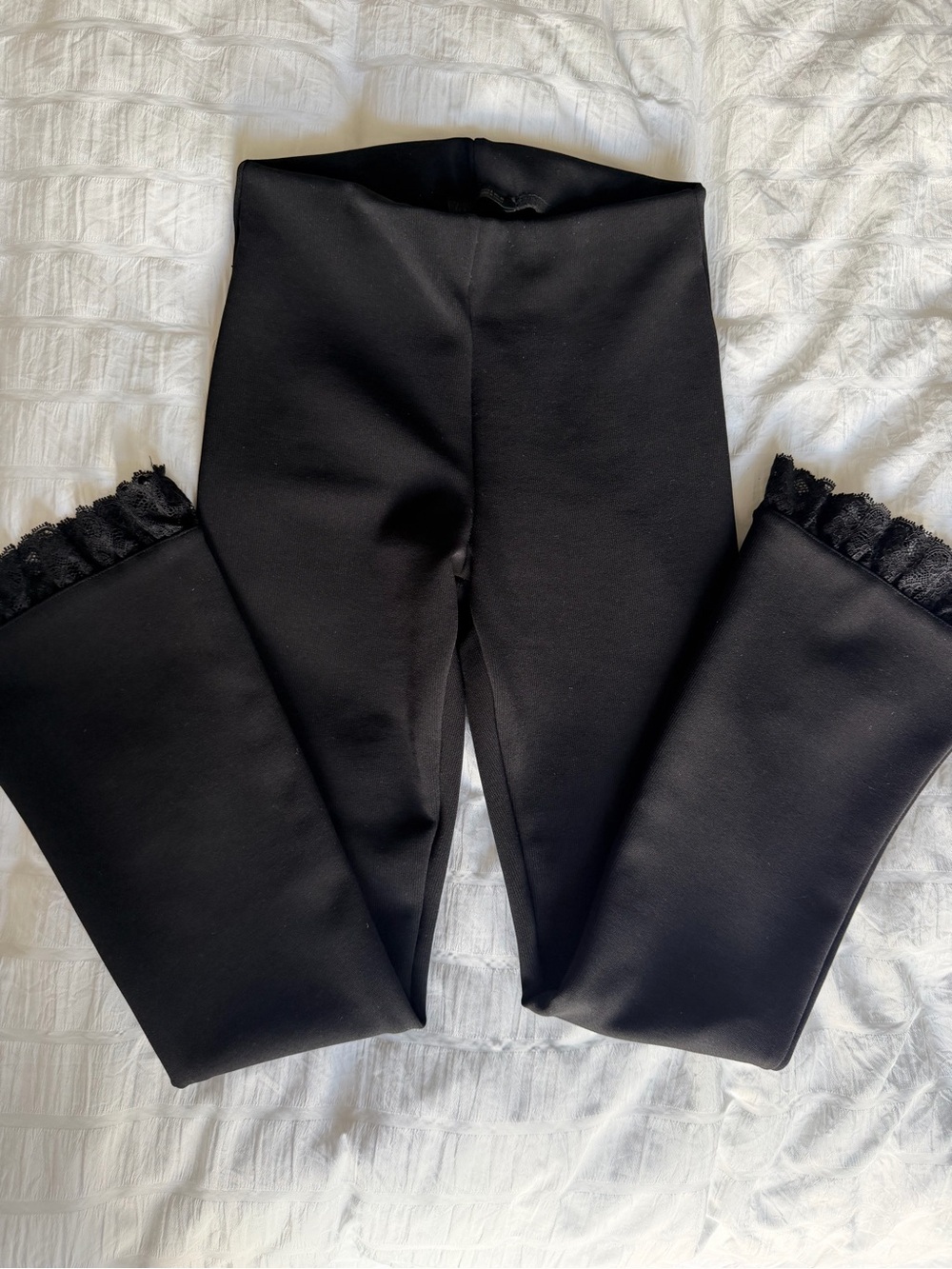 Zara women Black Lace-Trim Leggings